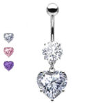 piercing ombelico cristallo con pendente cuore
