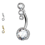 piercing ombelico con brillante grande e tre brillantini superiori