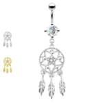piercing ombelico con acchiappasogni e piume