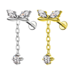 labret due ovali con catenella e punto luce - immagine 2